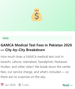 GAMCA Medical Test Fees by City in Pakistan 2026